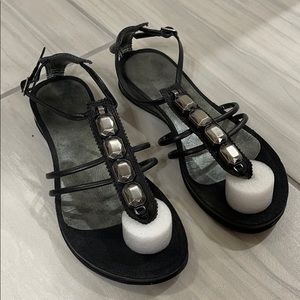 Black genuine leather sandals